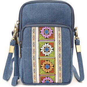 Women's Navy Blue Vintage Embroidered Cute Mini Cross Body Bag Small Handbags